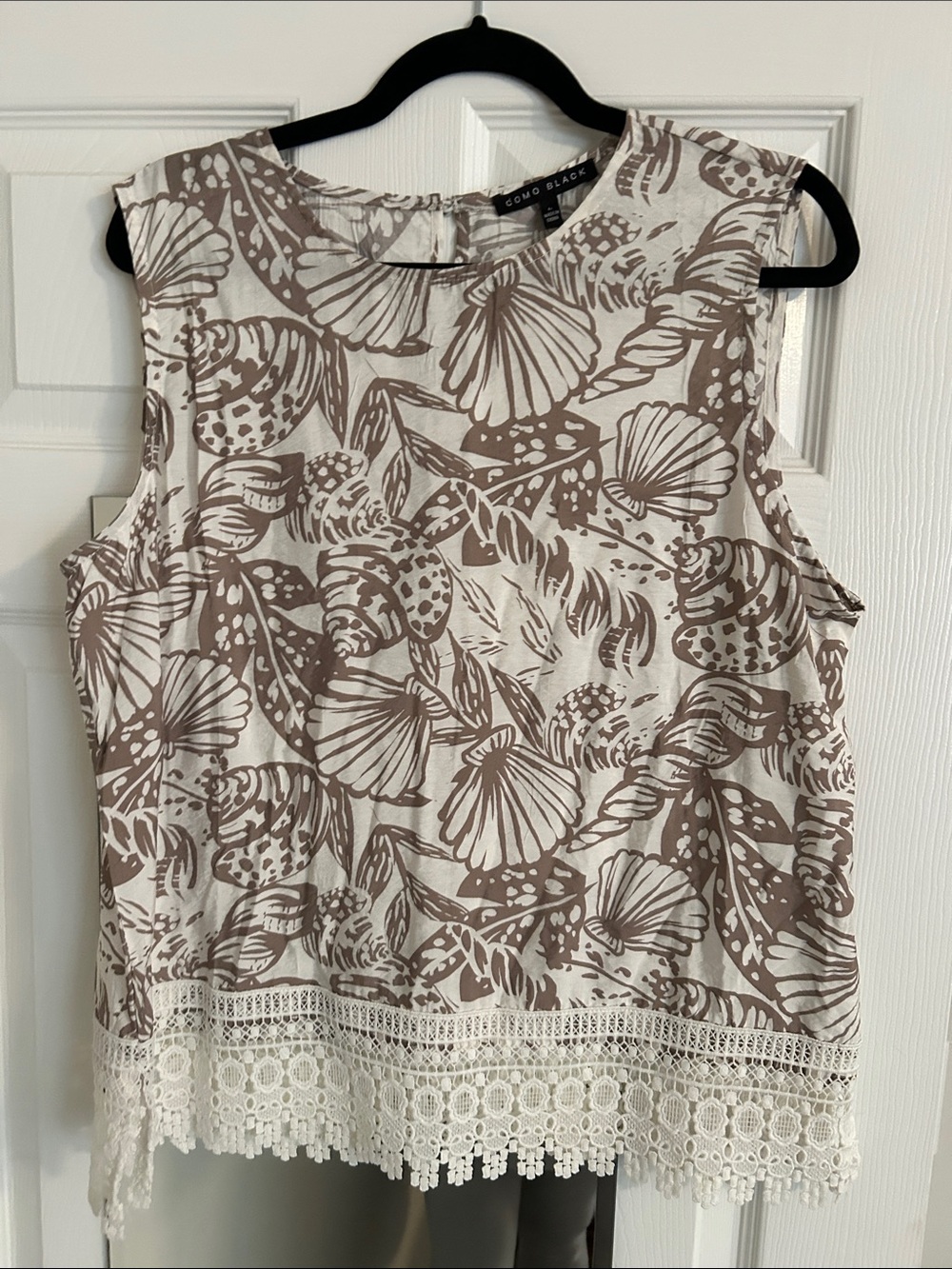 Como Black Taupe Floral Lace-Hem Sleeveless Camisole